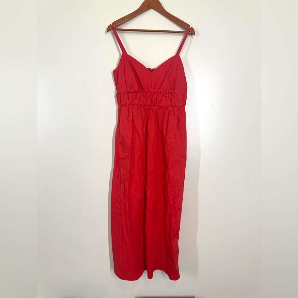 NWT Donna Morgan Red Cotton Ruched around waist SunDress w/ Pockets Size 8 - Picture 5 of 15